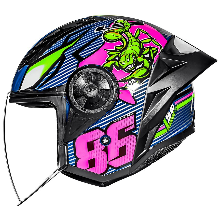 Capacete LS2 OF616 S Airflow 2 Sting Dark Preto/Rosa/Verde