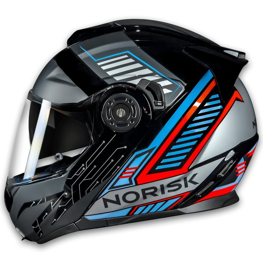 Capacete Norisk FF345 Route Charge Articulado/Robocop - Preto/Titanium/Azul