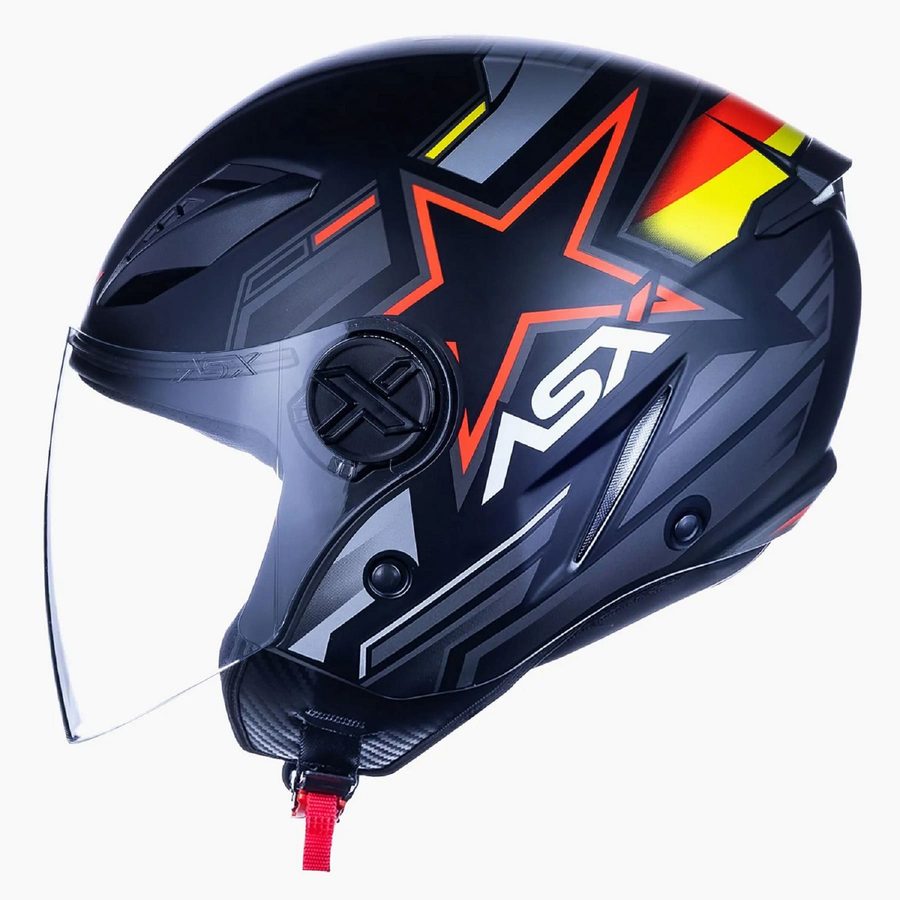 Capacete ASX City Air Pilot Fosco - Preto/Vermelho/Amarelo