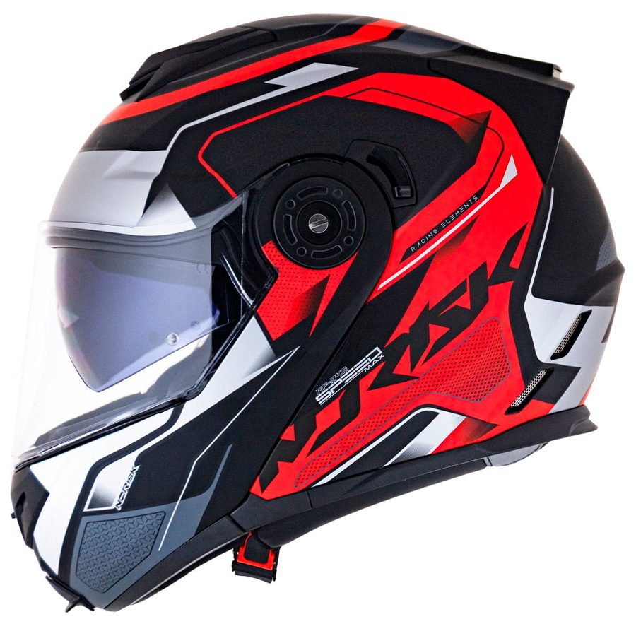 Capacete Norisk FF345 Speedmax Fosco Articulado/Robocop - Preto/Vermelho/Prata