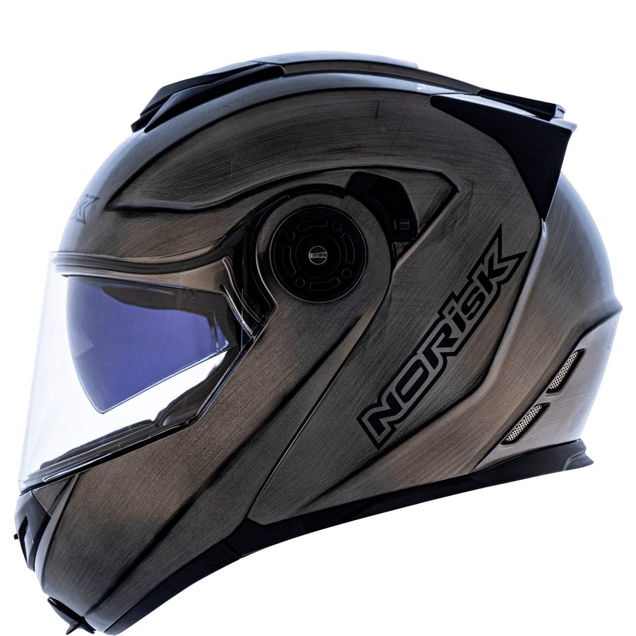 Capacete Norisk FF345 Route Iron Chrome Articulado/Robocop - Cinza