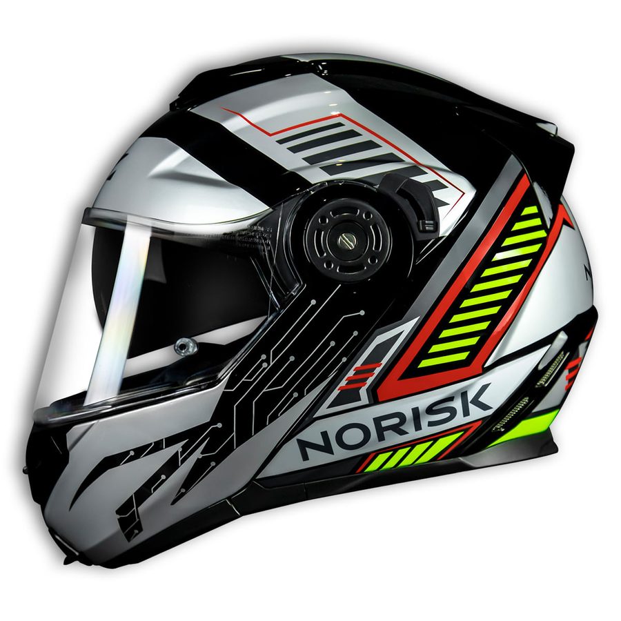 Capacete Norisk FF345 Charge Articulado/Robocop - Preto/Prata/Vermelho