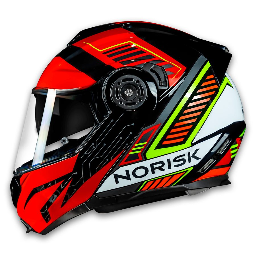 Capacete Norisk FF345 Route Charge Articulado/Robocop - Preto/Vermelho/Amarelo