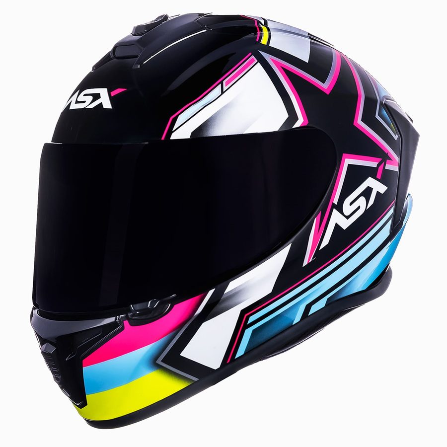 Capacete ASX Draken Pilot Brilho Colorido - Preto/Rosa/Azul